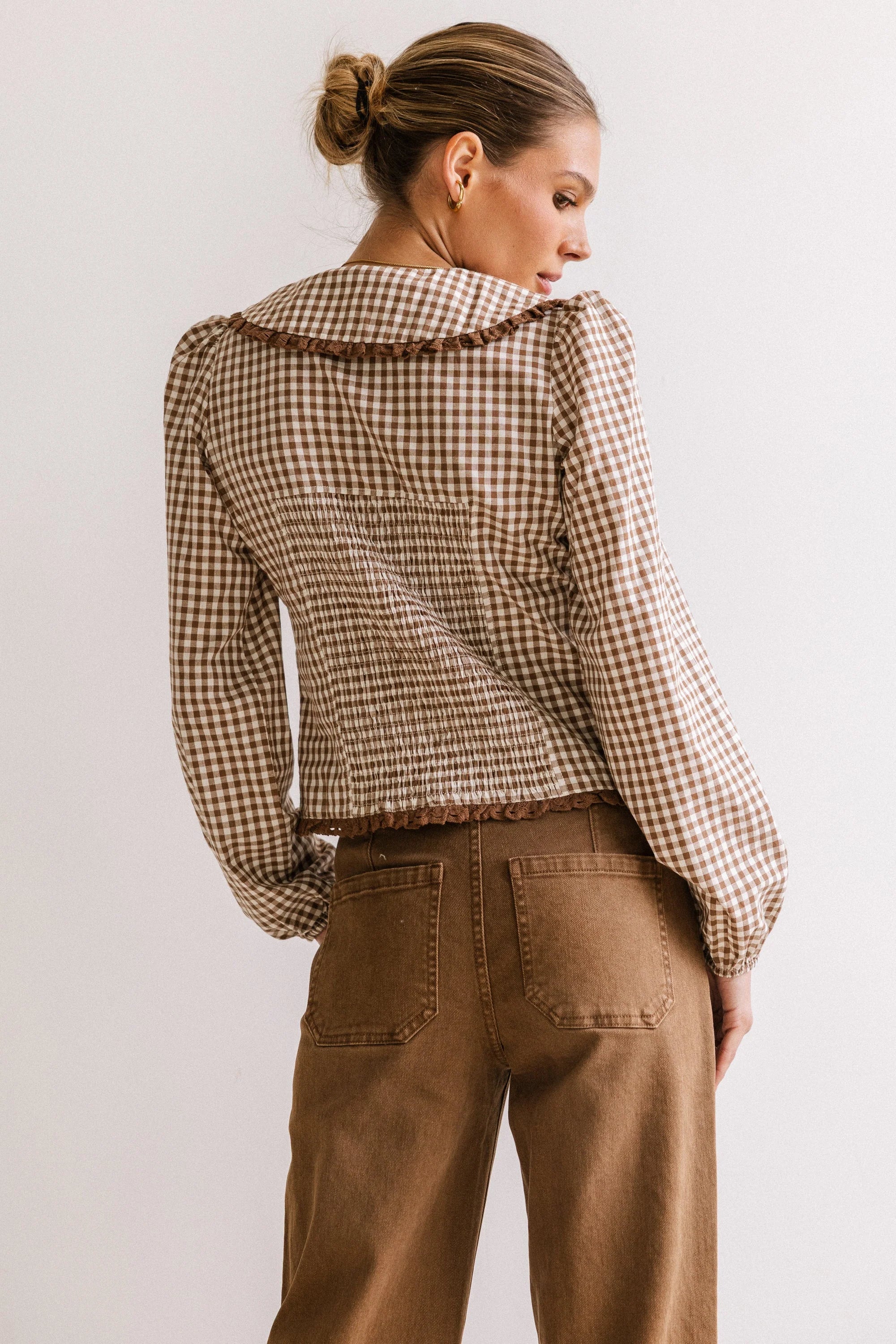 Brenna Gingham Blouse in Mocha
