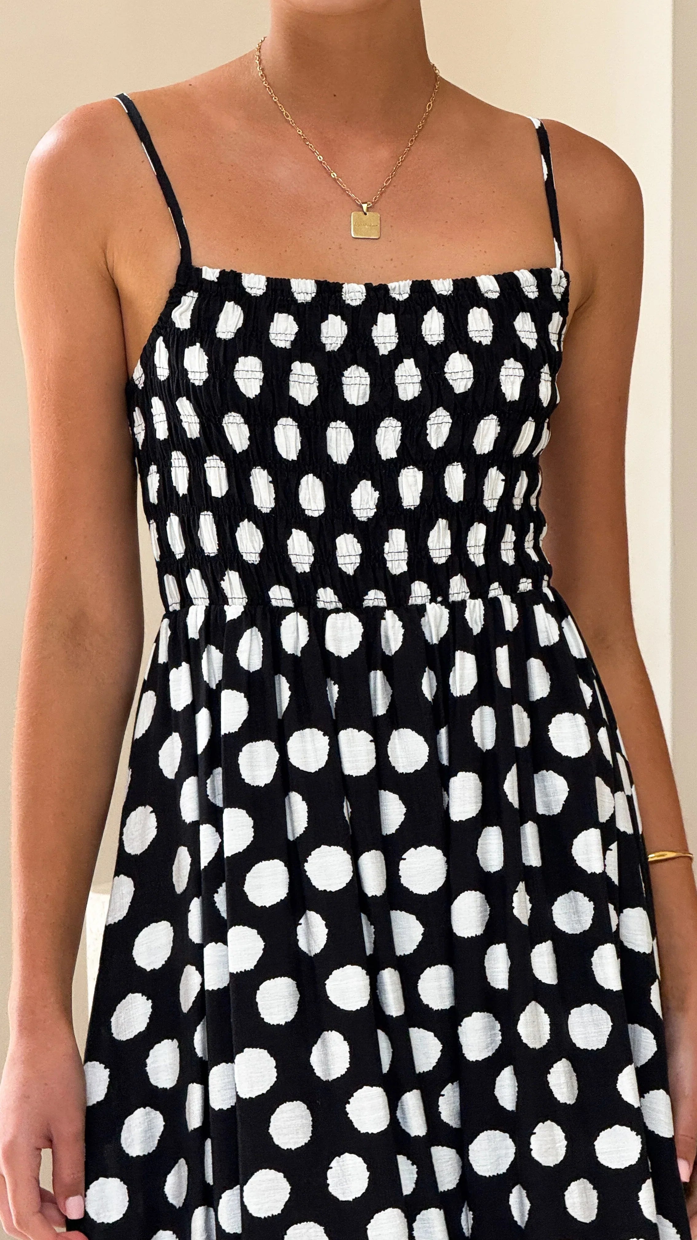 Roma Midi Dress - Black/ White Polka Dot