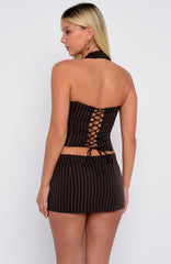 Back To Business Mini Skort Chocolate Pinstripe