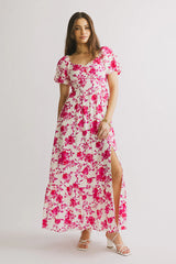 Mellanie Floral Maxi Dress in Fuchsia