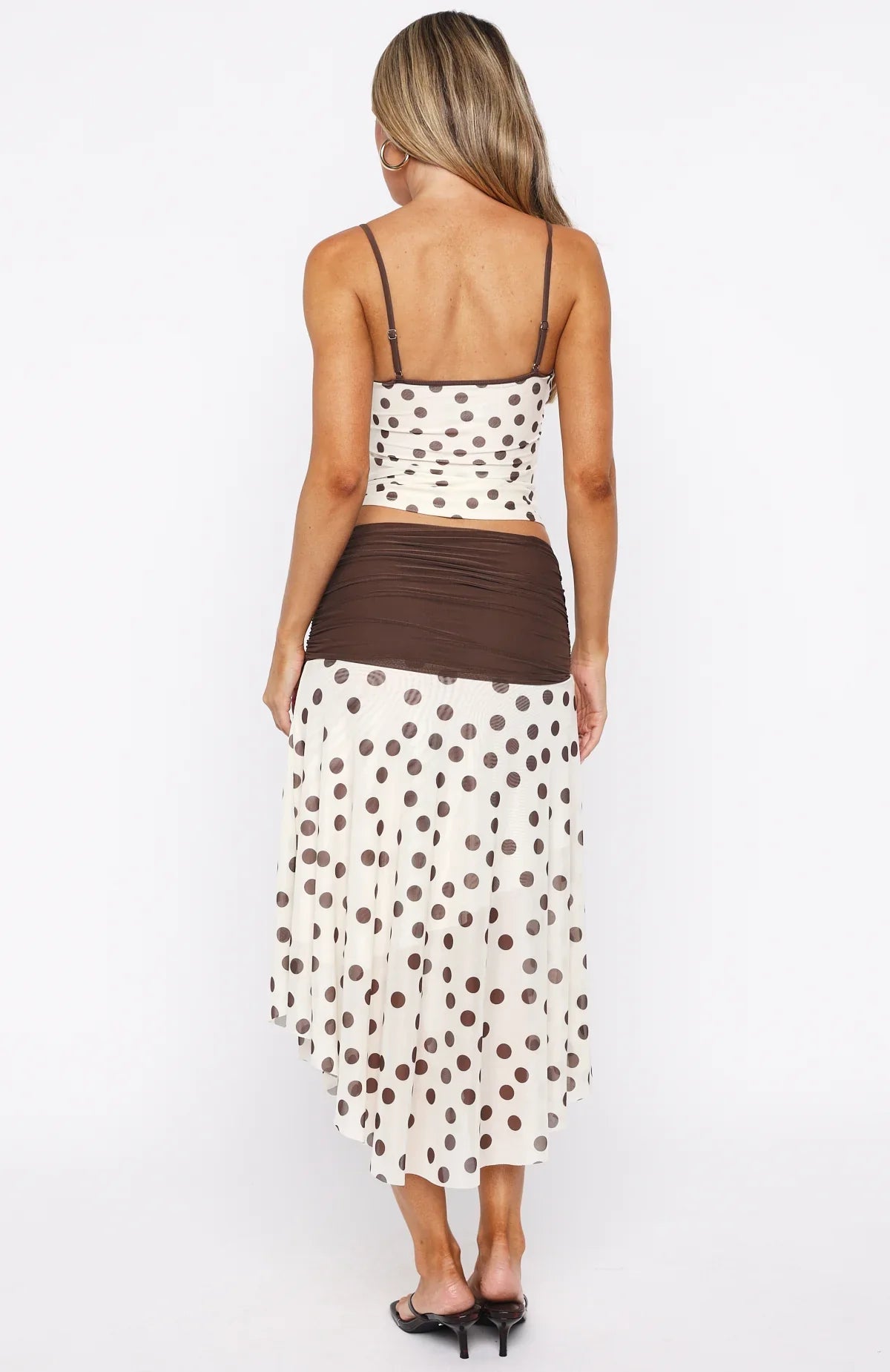 Mediterranean Mirage Midi Skirt Cream/Choc Polka Dot