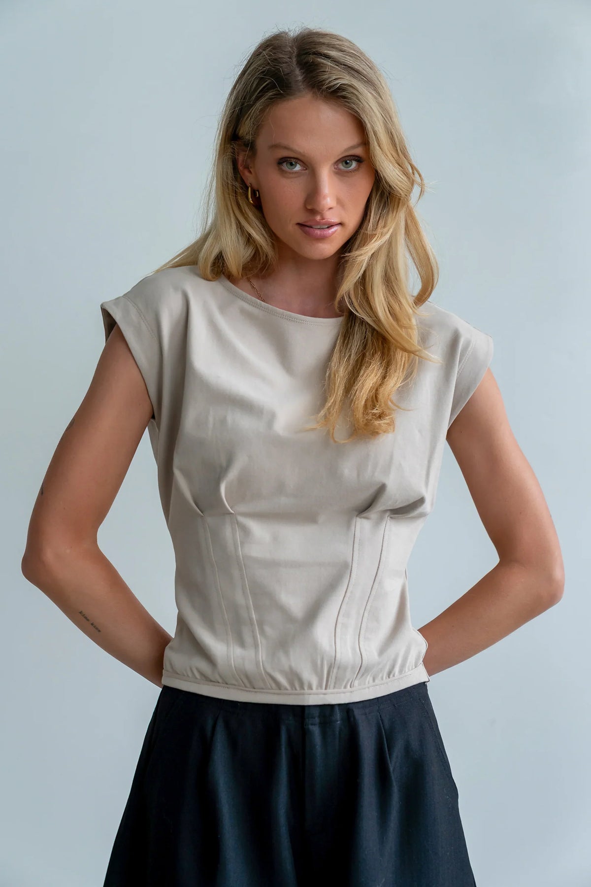 Tam Pleated Top in Taupe